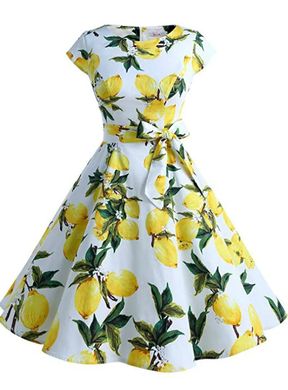 Exclusive Savings A-Line Lemon Print Short Vintage Dress