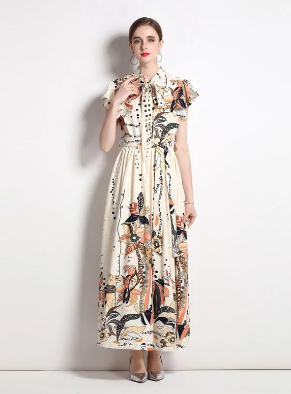 Customer Appreciation Sale Collar Sleeveless Vintage Print Dress