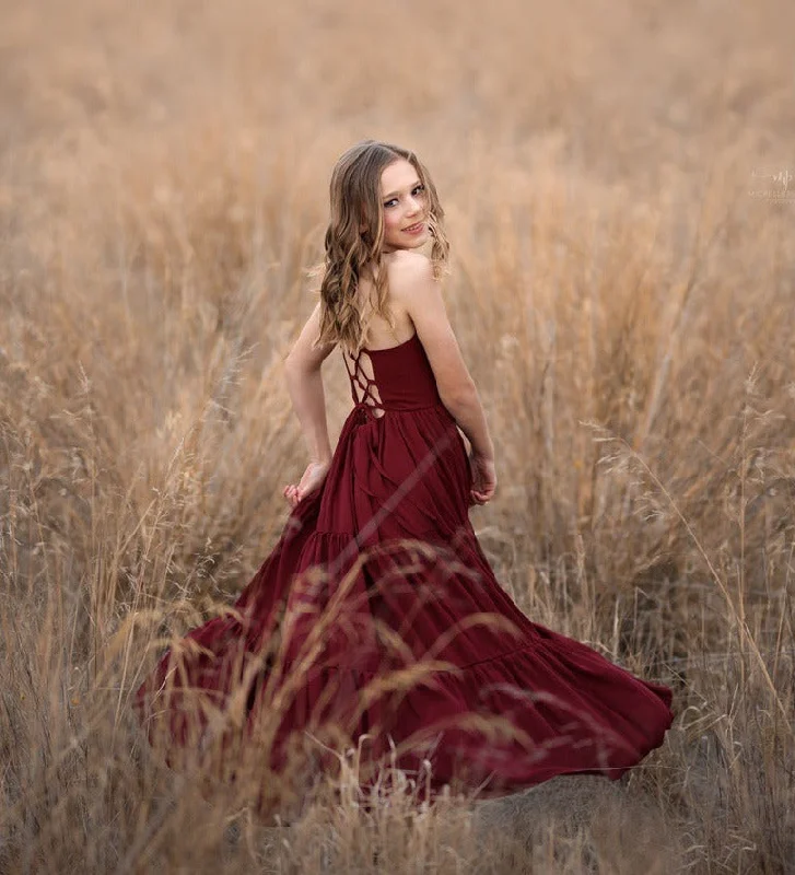 While Supplies Last shift dressClara Chiffon Girls Maxi Dress Burgundy