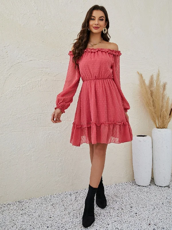 Exclusive Online Offer satin dressKittenAlarm - Off Shoulder Ruffle Hem Chiffon Dress