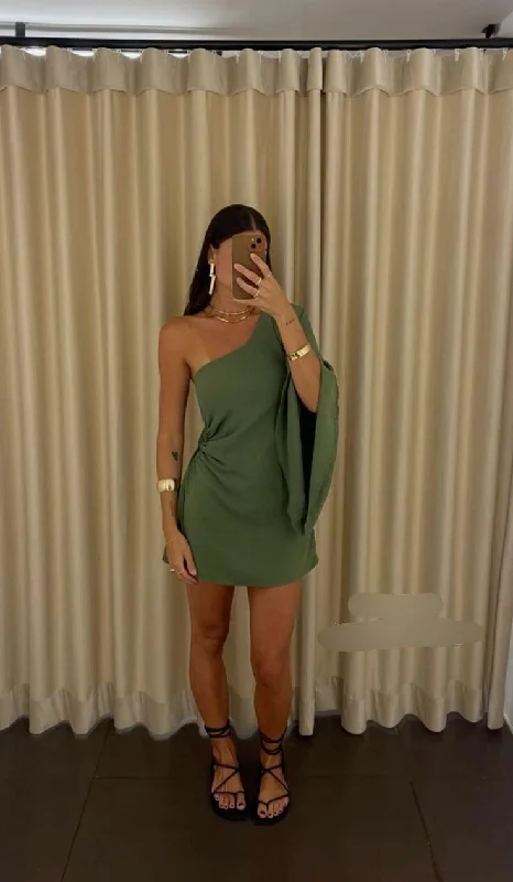 Massive Deals trendy wrap dressGreen One Shoulder Sheath Fashion Short Party Dress Cocktail Dress, DP3276