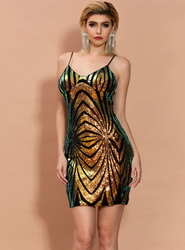 Savings Alert Fashion Geometry Sling Short Sequined Dress