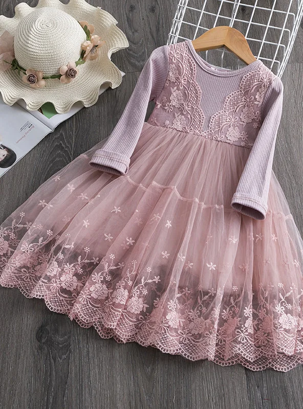 Buy Now Winter Long Sleeve Knitted Chiffon Girl Dress