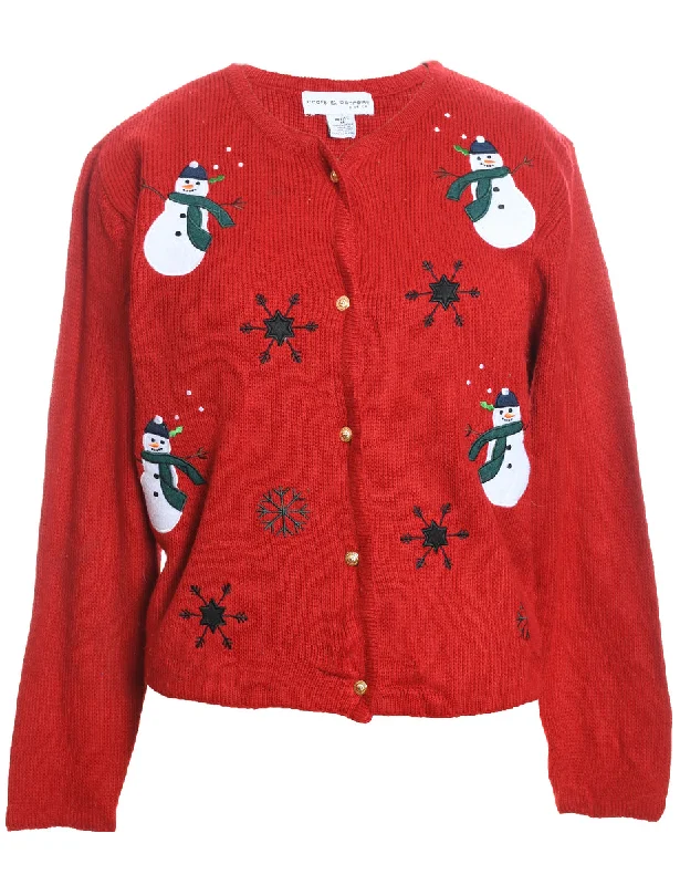 Extra Discounts warm outerwearSnowman Red Knit Christmas Cardigan - M