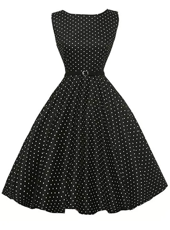 Don't Miss Women Black Polka Dot Short Vintage Dress