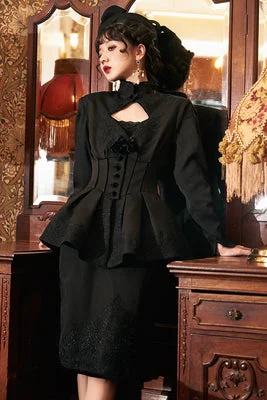 black with black lace short skirt