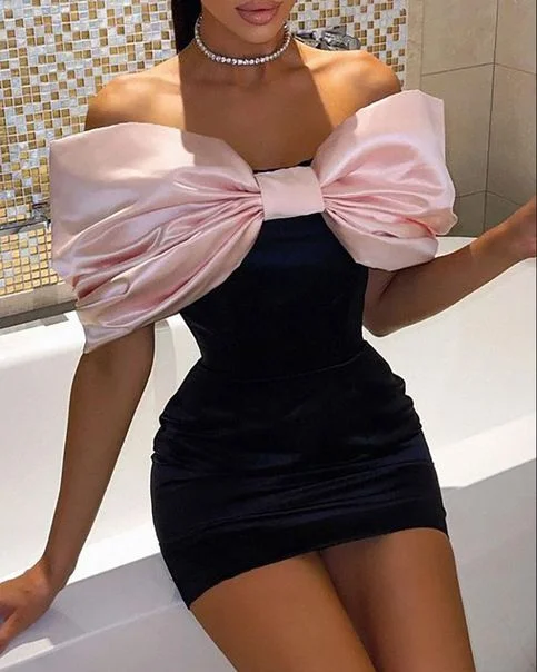 Price Reduction chic slip dressBlack and Pink Off Shoulder Sheath Homecoming Dress Birthday Dress, DP2895 Price Reduction chic slip dressBlack and Pink Off Shoulder Sheath Homecoming Dress Birthday Dress, DP2895