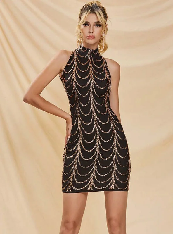 Best Bargains Women Short Halter Sequins Mini Short Party Dress