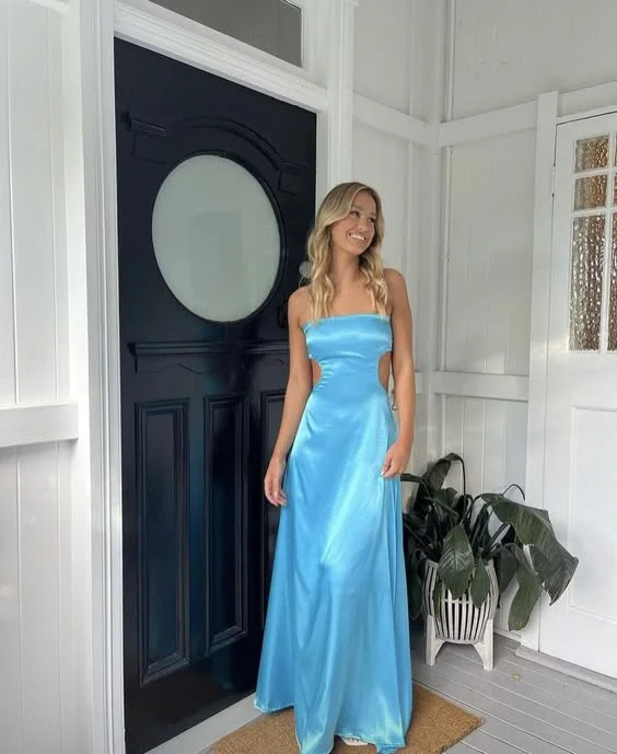 Price Drop wrap-around dressBlue Strapless A-Line Satin Long Party Dress Wedding Guest Dress, DP3698 Price Drop wrap-around dressBlue Strapless A-Line Satin Long Party Dress Wedding Guest Dress, DP3698
