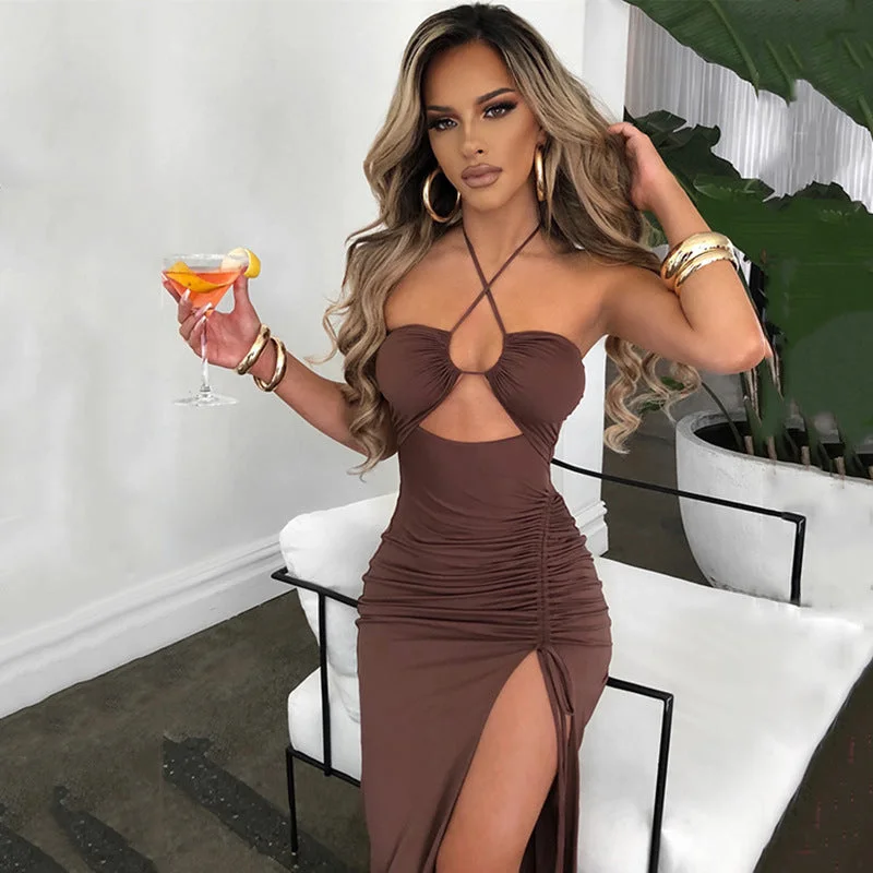 Big Discounts v-neck dressPina Smocked Cutout Maxi Dress - Brown
