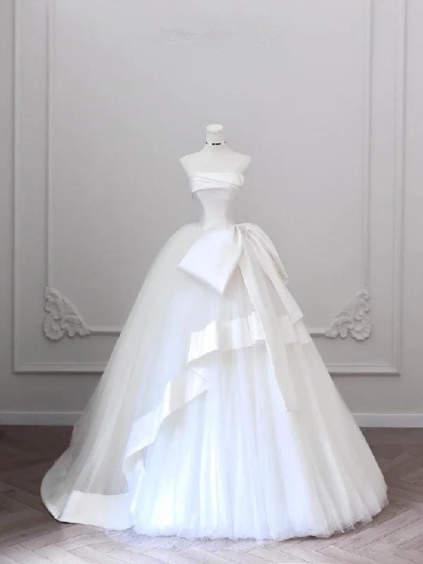 Weekend Deal off-shoulder dressWhite Strapless A-Line Tulle Elegant Wedding Dress, DP4257