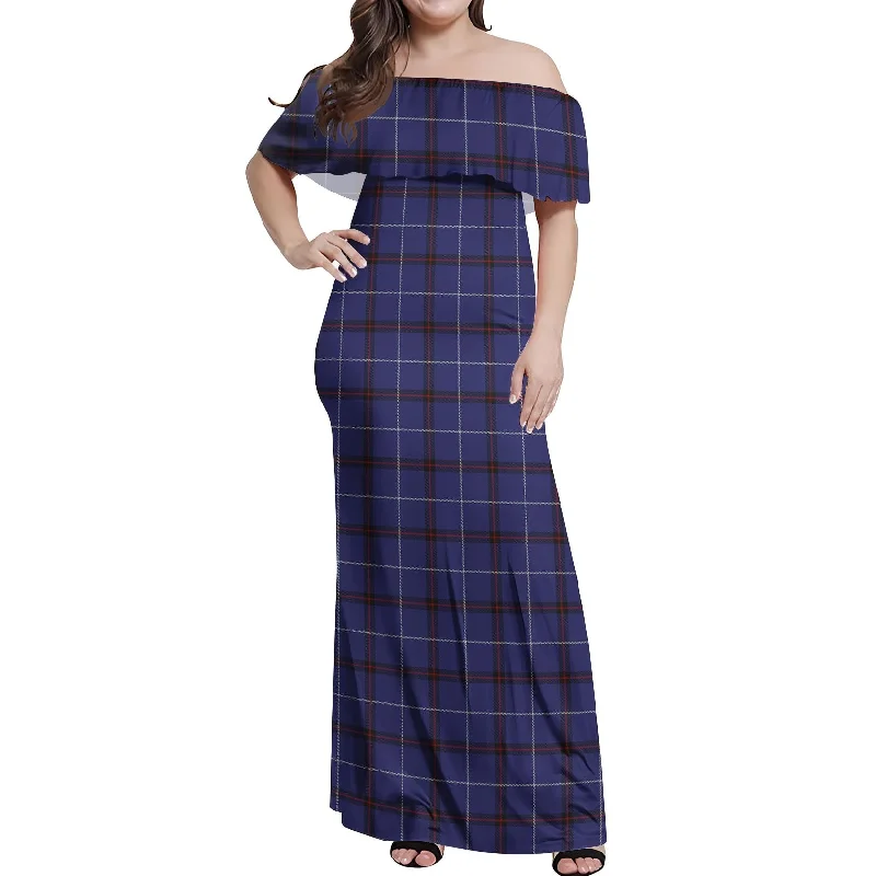 Special Savings McCallie Tartan Off Shoulder Long Dress
