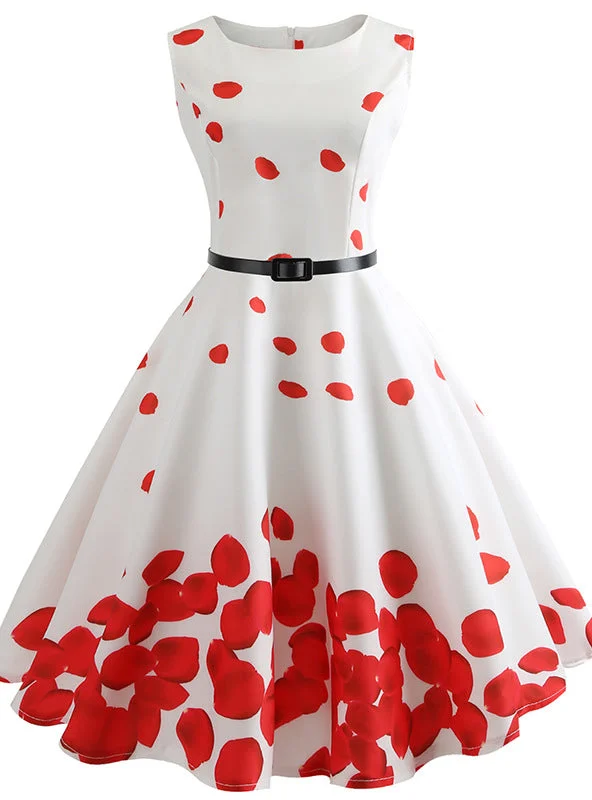 Limited Availability Retro Sleeveless Red Petals Print Dress