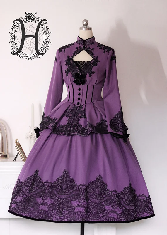 purple with black lace coat+big skirt