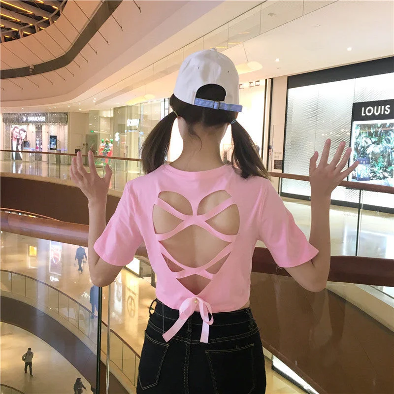 Clearance Event Hollow open back t-shirt YV555