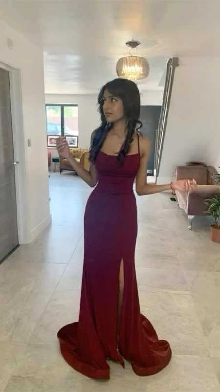Price Meltdown fitted dressWine Red Straps Mermaid Long Formal Party Dress with Split, DP3796