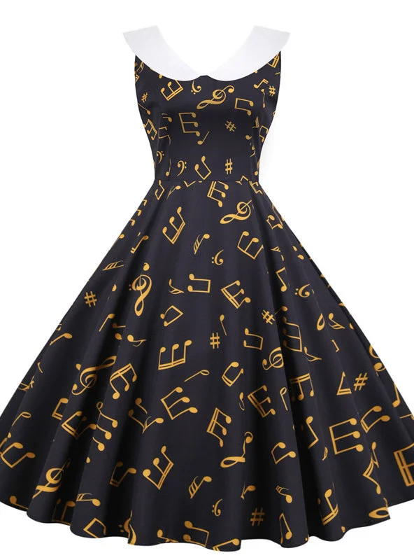 Hurry In Retro Doll Collar Print Dress