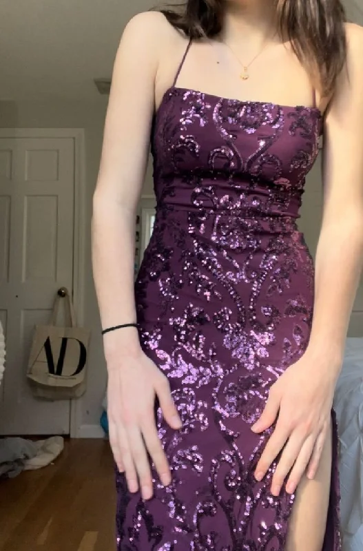 Deal of the Day off-shoulder dressDark Purple Straps Mermaid Sequins Long Evening Party Dress DP3879