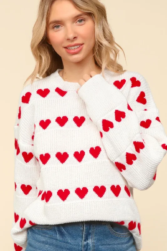 Exclusive Online Offer stylish lightweight coatLONG SLEEVE HEART STRIPE PULLOVER SWEATER TOP