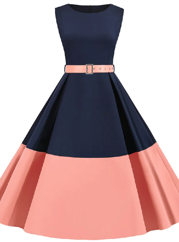 Crazy Deals Round Neck Sleeveless Color Matching Dress