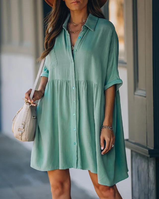 Can't Miss structured dressHails Linen Blend Button Down Shirt Dress - Sage