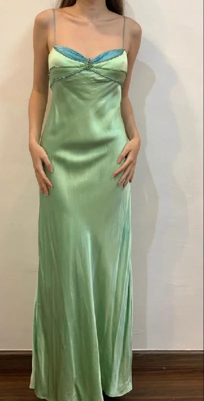 Don't Miss knit dressGreen Spaghetti Straps Beading Sheath Long Party Dress, DP3703