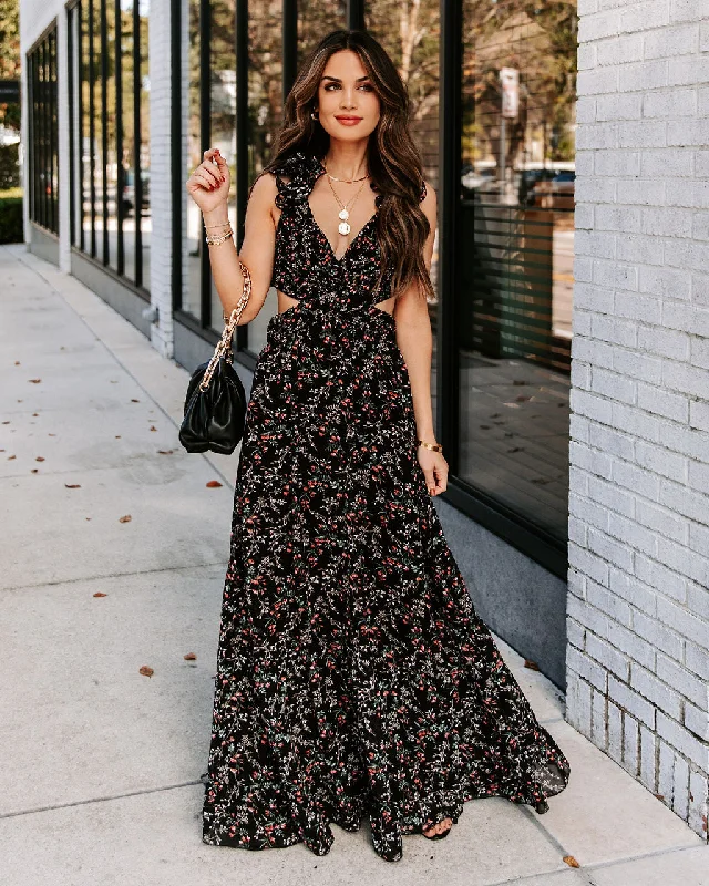 Special Savings fitted bodycon dressCharlotta Floral Ruffle Cutout Maxi Dress - Black - FINAL SALE Special Savings fitted bodycon dressCharlotta Floral Ruffle Cutout Maxi Dress - Black - FINAL SALE