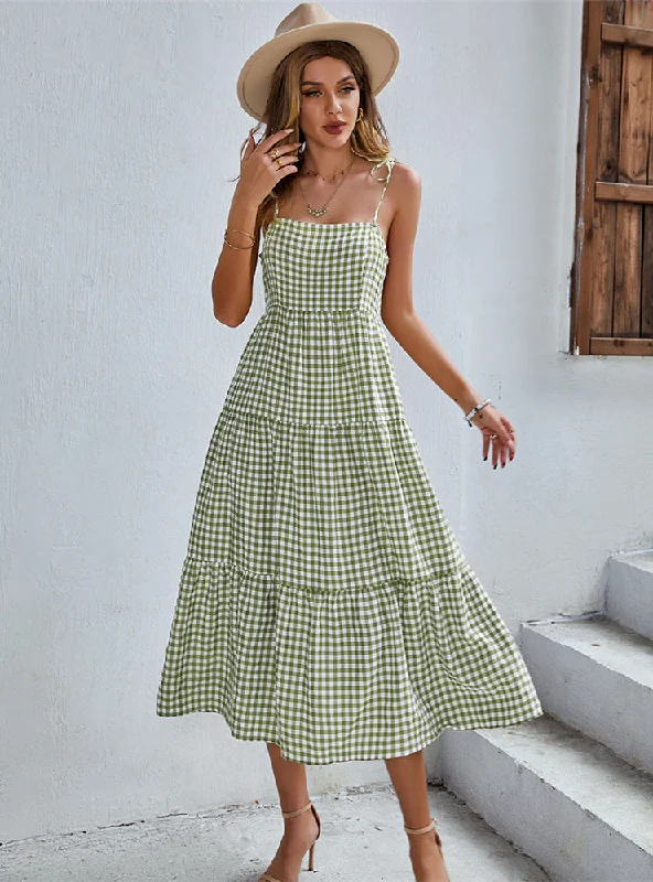 Price Fest Women Straps Plaid Dress