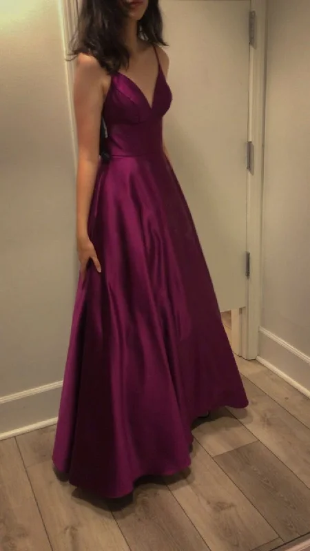 Exclusive Deal formal dressPurple V Neck A-Line Satin Simple Long Evening Party Dress DP3880