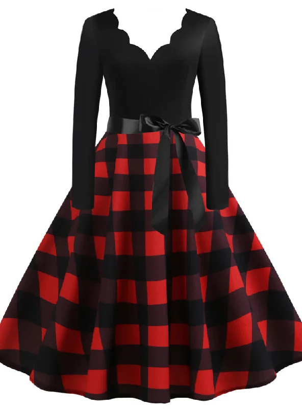Act Fast Women V-Neck Print Long Sleeves Dress