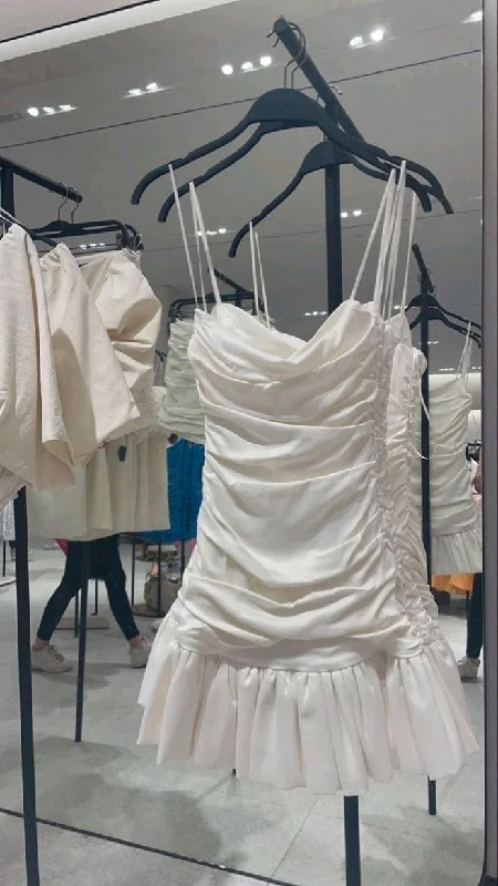 Don’t Miss Out casual day dressWhite Straps Ruffles Sheath Short Party Dress Mini Homecoming Dress, DP2991
