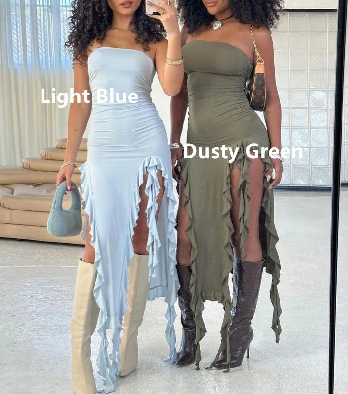 Best Seller shift dressLight Blue Strapless Sheath Ruffles Long Party Dress Wedding Guest Dress, DP4423 Best Seller shift dressLight Blue Strapless Sheath Ruffles Long Party Dress Wedding Guest Dress, DP4423