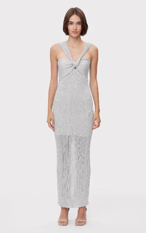Overstock floral midi dressMETALLIC TEXTURED RIB GOWN