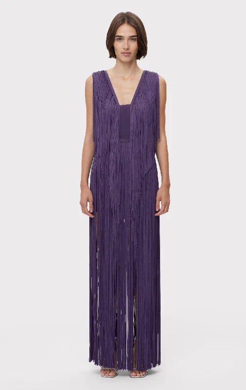 Clearance Event party dressPLUNGING FRINGE GOWN