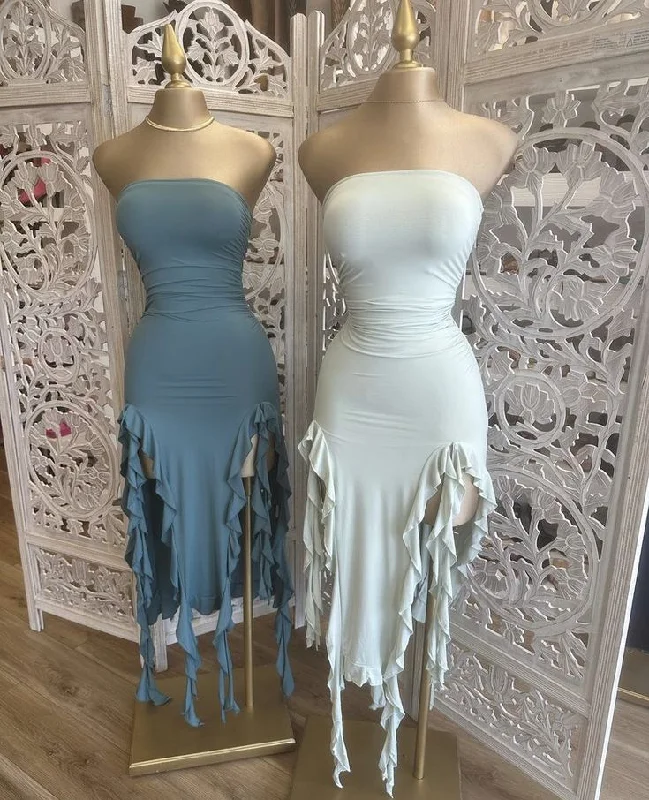 Special Offer bohemian dressWhite Strapless Sheath Ruffles Long Party Dress Wedding Guest Dress, DP4422 Special Offer bohemian dressWhite Strapless Sheath Ruffles Long Party Dress Wedding Guest Dress, DP4422