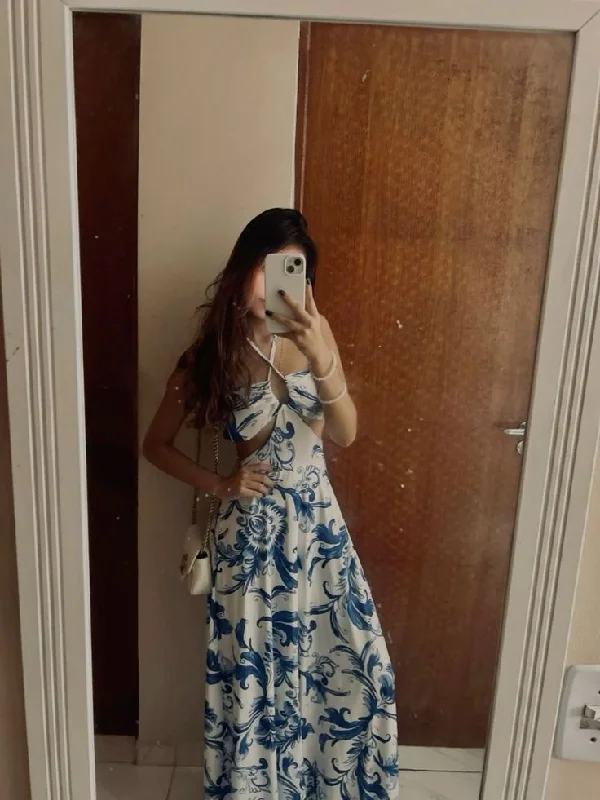 Exclusive Savings textured dressBeautiful Halter A-Line Floral Printed Long Party Dress, DP4063
