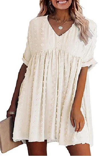 Year-End Sale casual evening dressHelga Polka Dot Textured Babydoll Dress