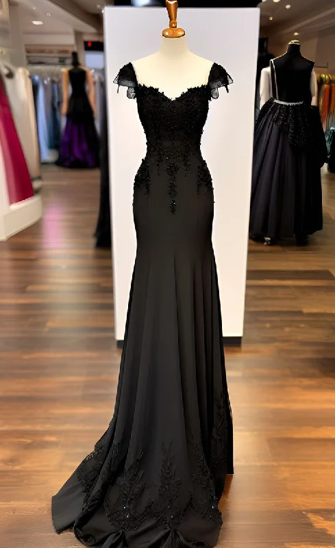 Holiday Sale floral dressElegant Black Beading Mermaid Long Formal Evening Party Dress DP3877