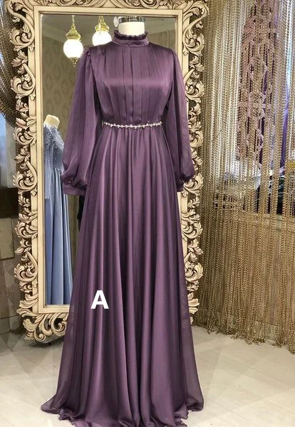 New Deals long-sleeve floral dressModest High Neck Long Sleeves A-Line Chiffon Formal Party Dress, DP3686