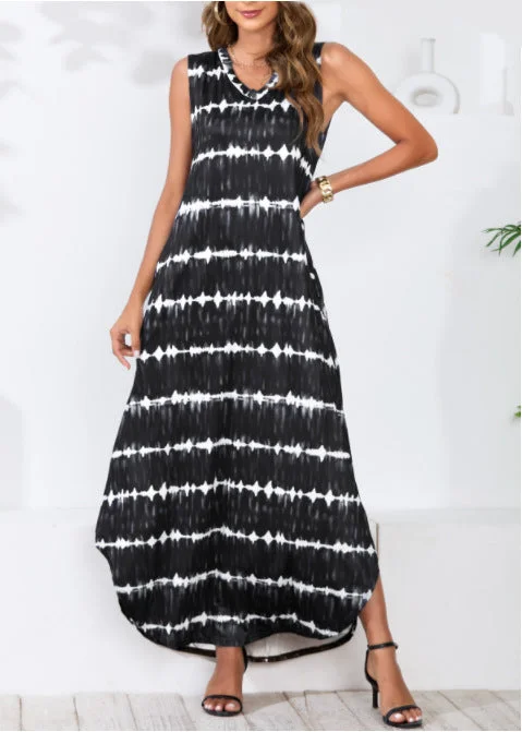 Special Offer romantic dressPowell Striped Adjustable Maxi Dress - Black