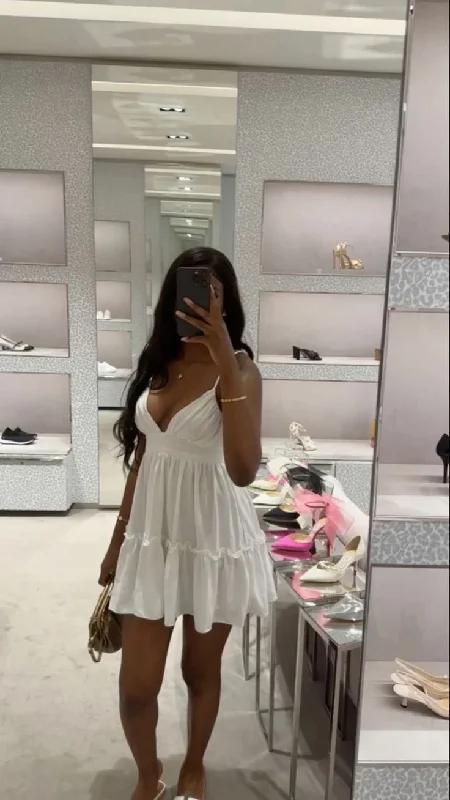 Limited Time Offer casual dressWhite V Neck Straps Short Party Dress Fashion Summer Dress, DP2872 Limited Time Offer casual dressWhite V Neck Straps Short Party Dress Fashion Summer Dress, DP2872