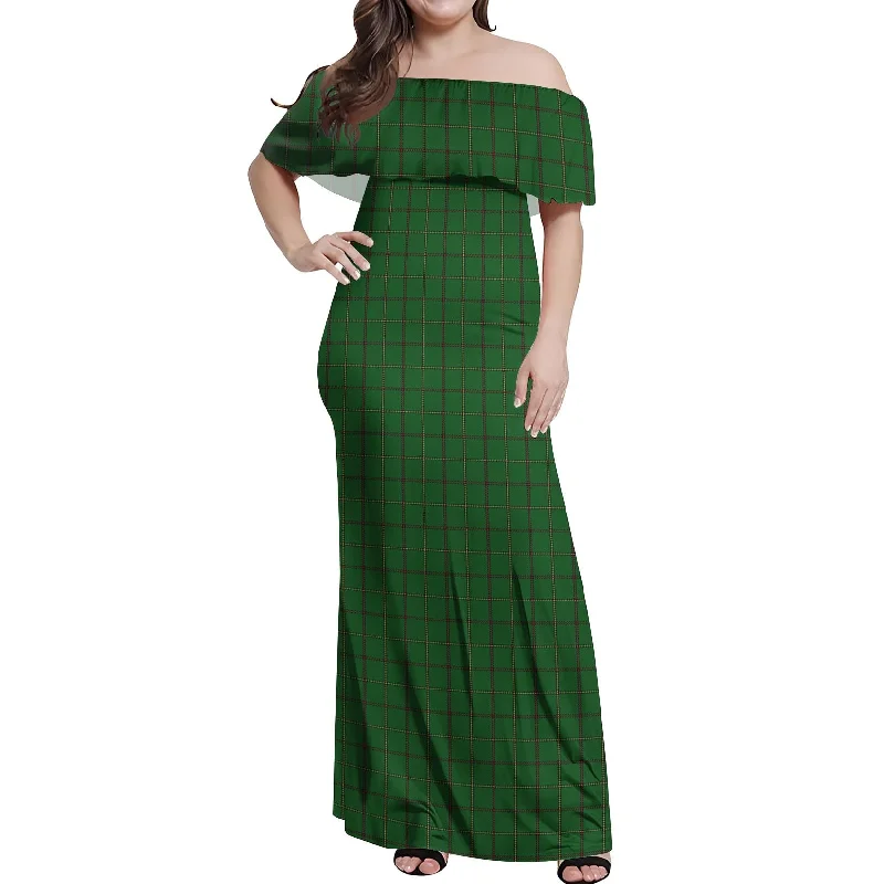 Huge Savings Mar Tribe Tartan Off Shoulder Long Dress