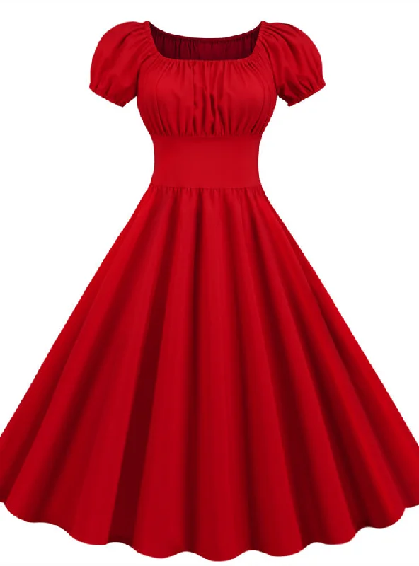 Don't Wait Short-sleeved Square Collar Big Swing Dress