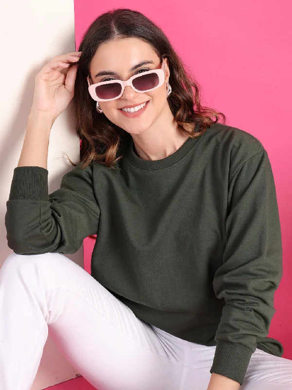 Midnight Madness sleek workout sweatshirtVimaL Jonney Regular Fit Green Solid Sweatshirt For Women