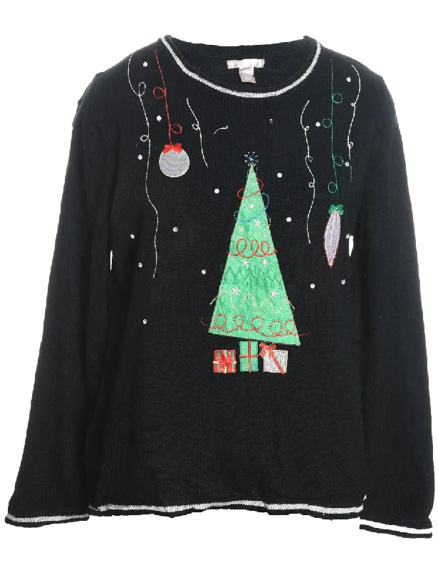 Act Now warm jacketBlack Christmas Tree Design Jumper - L