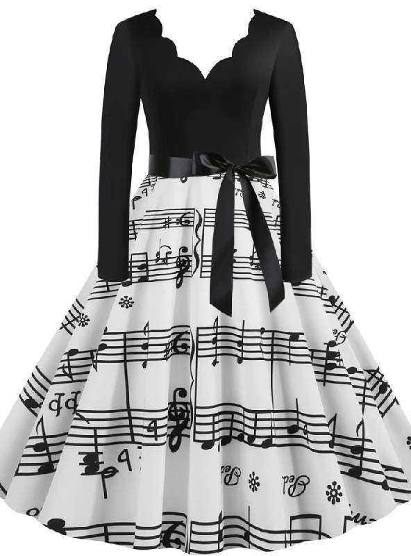 Savings Event Long Sleeve Musical Note Print Dress