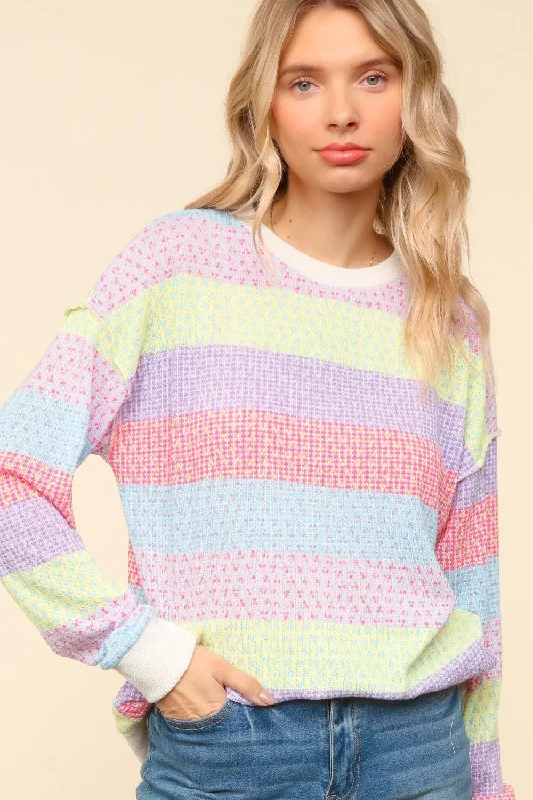 Savings Galore warm trench coatMULTICOLOR STRIPE PRINT SWEATER KNIT TOP