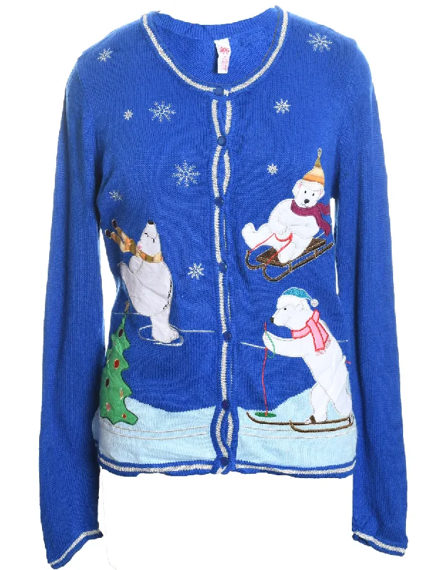Closeout modern coatPolar Bear Design Blue Knit Christmas Cardigan - M