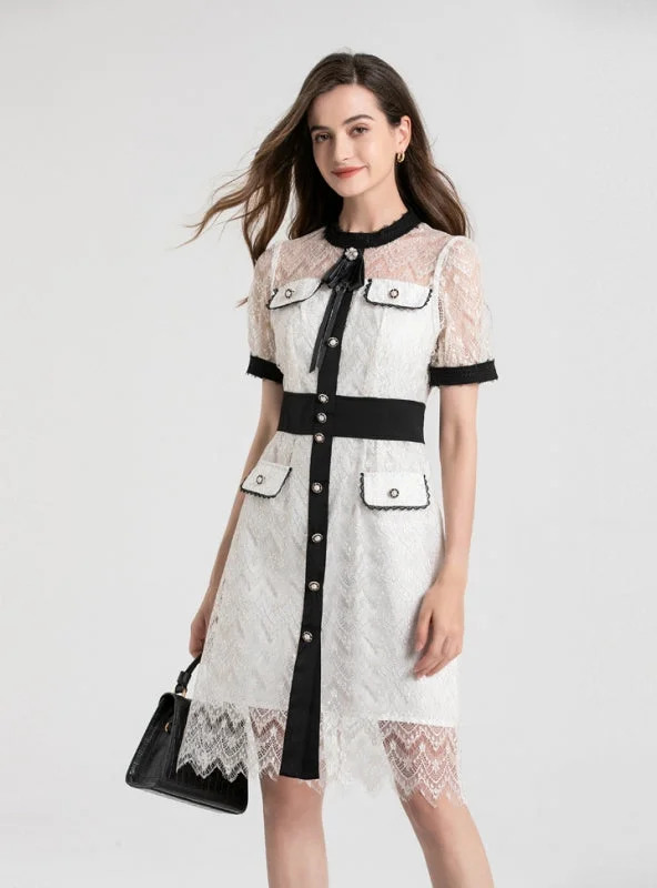 Price Break Lace Slim Waist Short Sleeve Dress