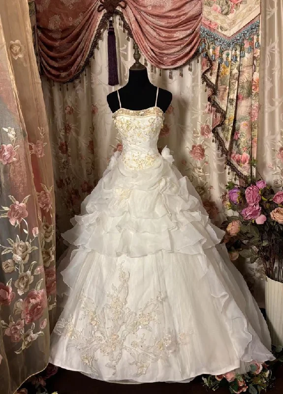 Super Deal mini dressWhite Straps Layers A-Line Chiffon Retro Wedding Dress, DP4263